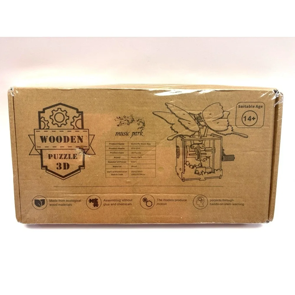 3D Wooden Puzzle Butterfly Music Box DIY Model Kit 67PCS STEM Ages 14+ New